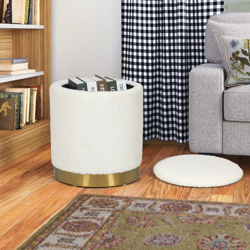 Teddy Fleece round Ottoman with Stroage