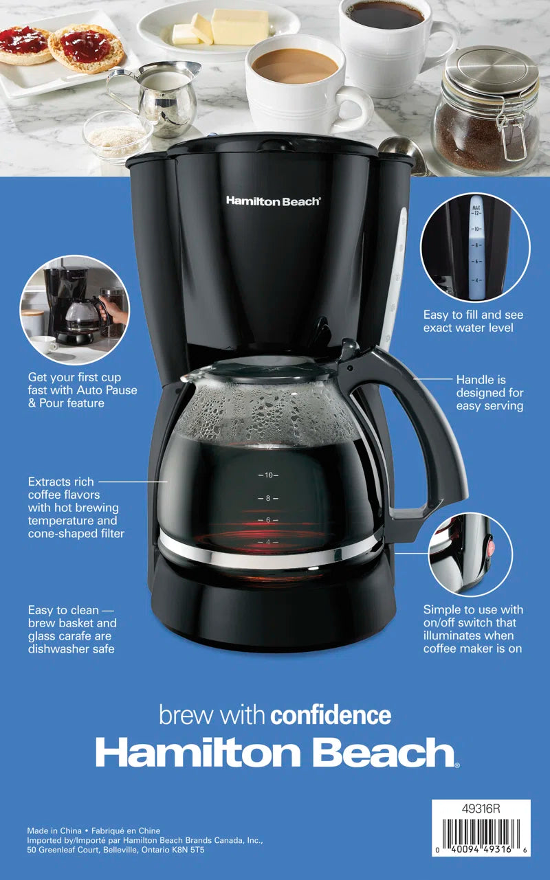 ® 12 Cup Coffee Maker Glass Carafe Black