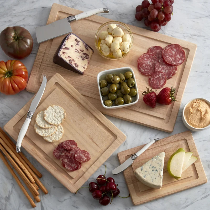 Rubberwood Cutting Board Set with Juice Grooved and Finger Grips, 3-Piece