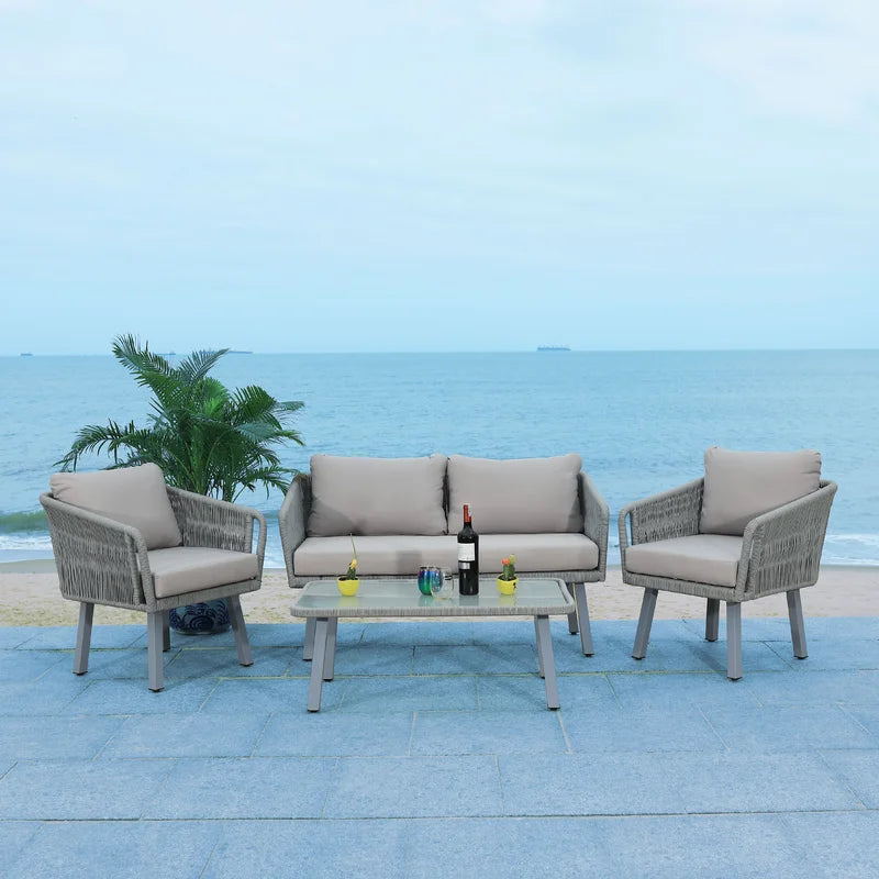 Canelo 4 Piece Rattan Sofa Seating Group with Cushions