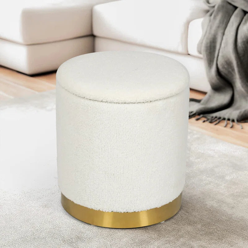 Teddy Fleece round Ottoman with Stroage