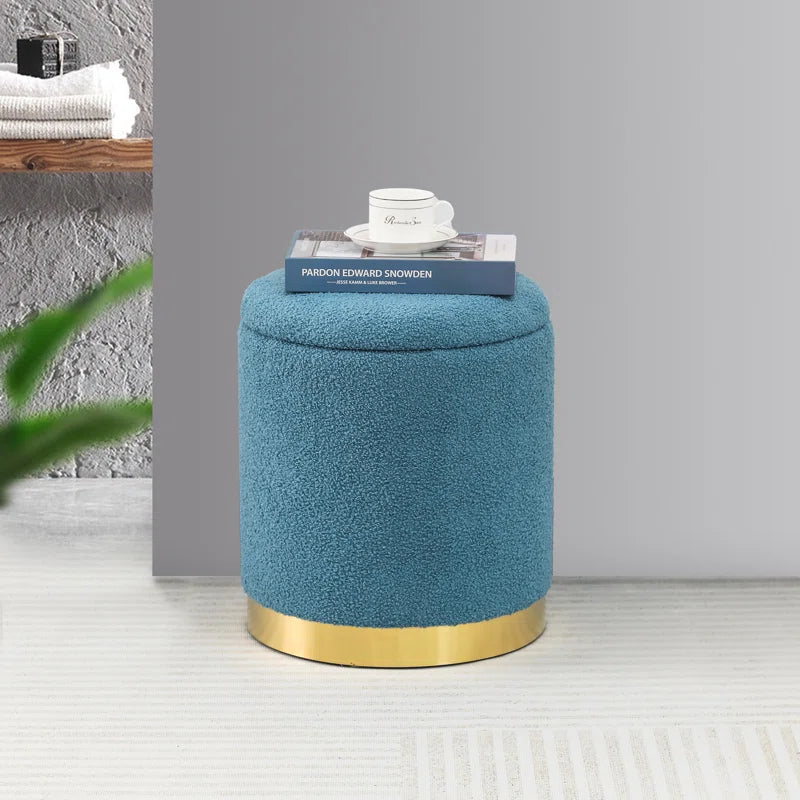 Teddy Fleece round Ottoman with Stroage