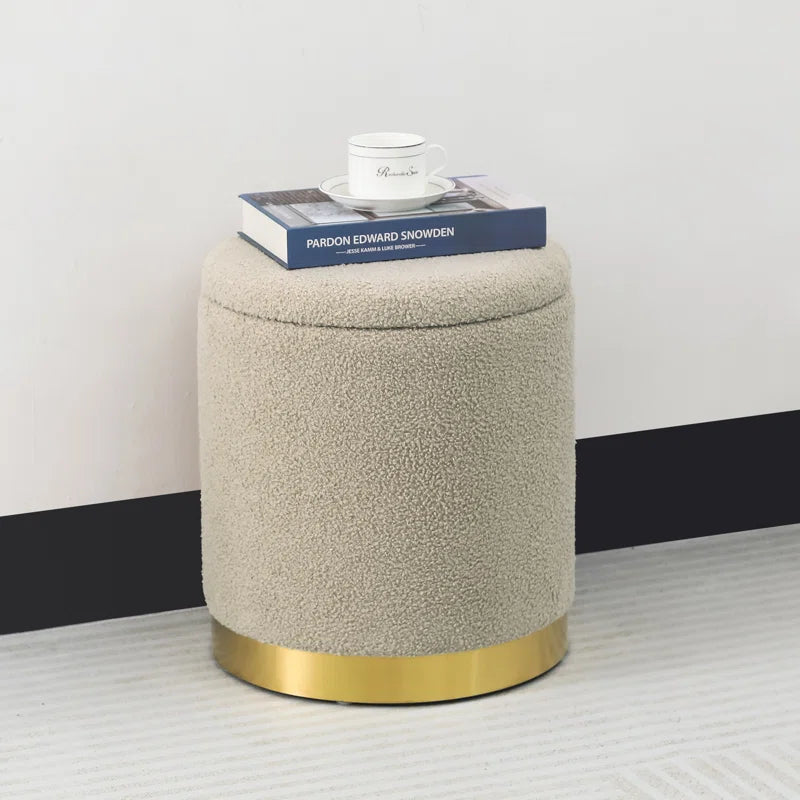 Teddy Fleece round Ottoman with Stroage
