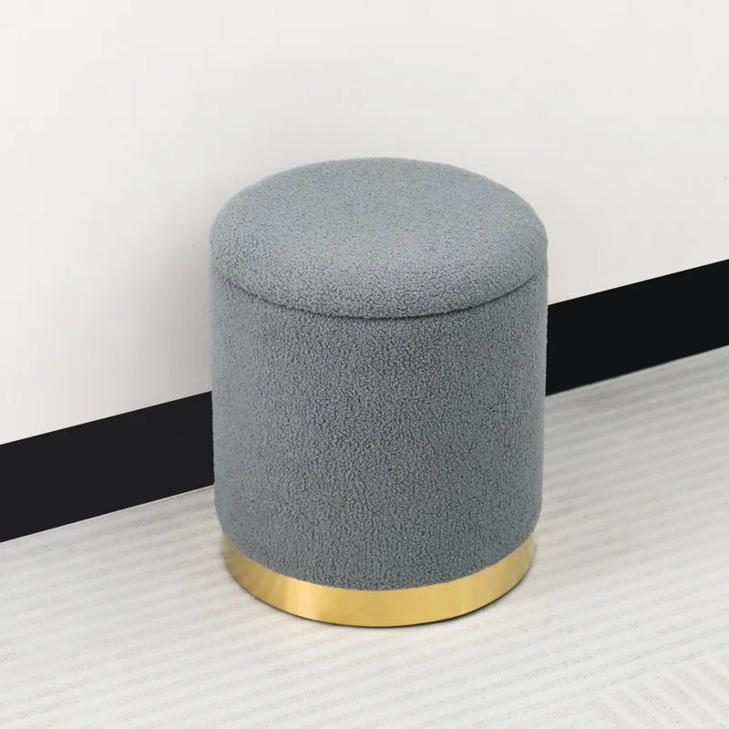 Teddy Fleece round Ottoman with Stroage