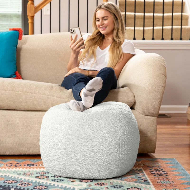 Ellis Ottoman Shearling Faux-Lamb Plush Pouf for Modern Interior Design