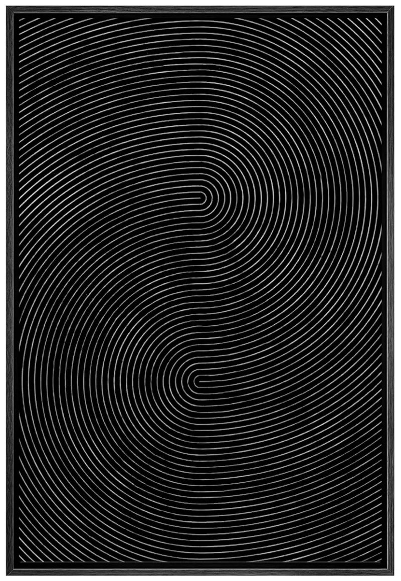 Geometric Line Black Faux 3D Wave Abstract Minimalist Mid Century Modern Frame Canvas Print Wall Art