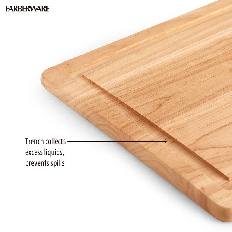 Rubberwood Cutting Board Set with Juice Grooved and Finger Grips, 3-Piece