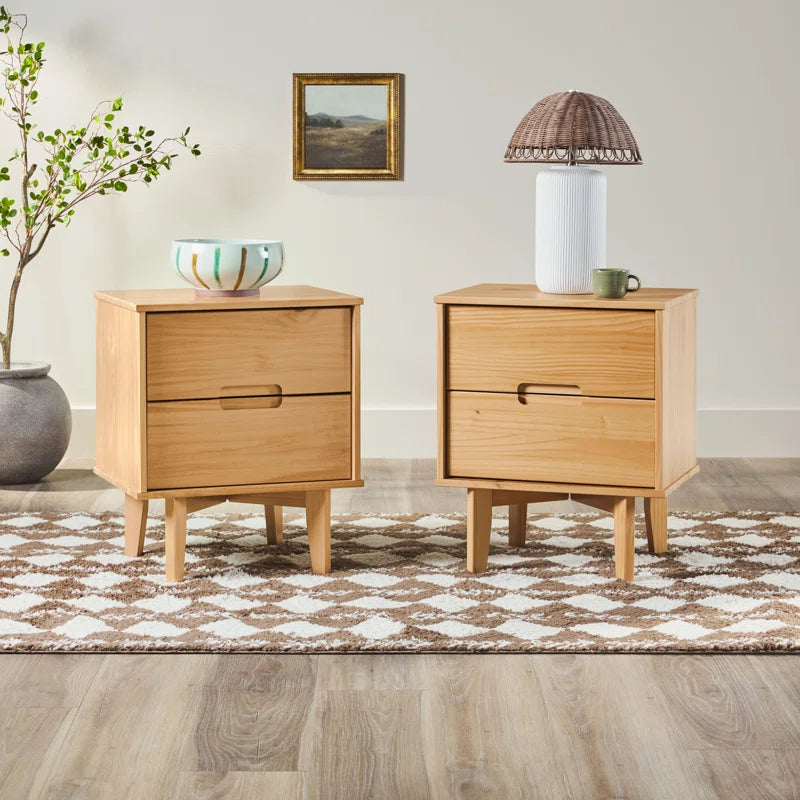 Aizlyn Mid-Century Modern Solid Wood Groove-Handle Nightstands