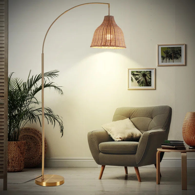 Deantrei 72.44“ Arc Rattan Floor Lamp