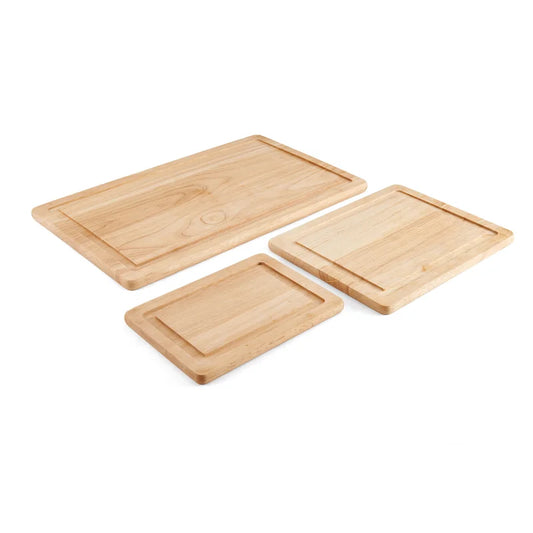 Rubberwood Cutting Board Set with Juice Grooved and Finger Grips, 3-Piece