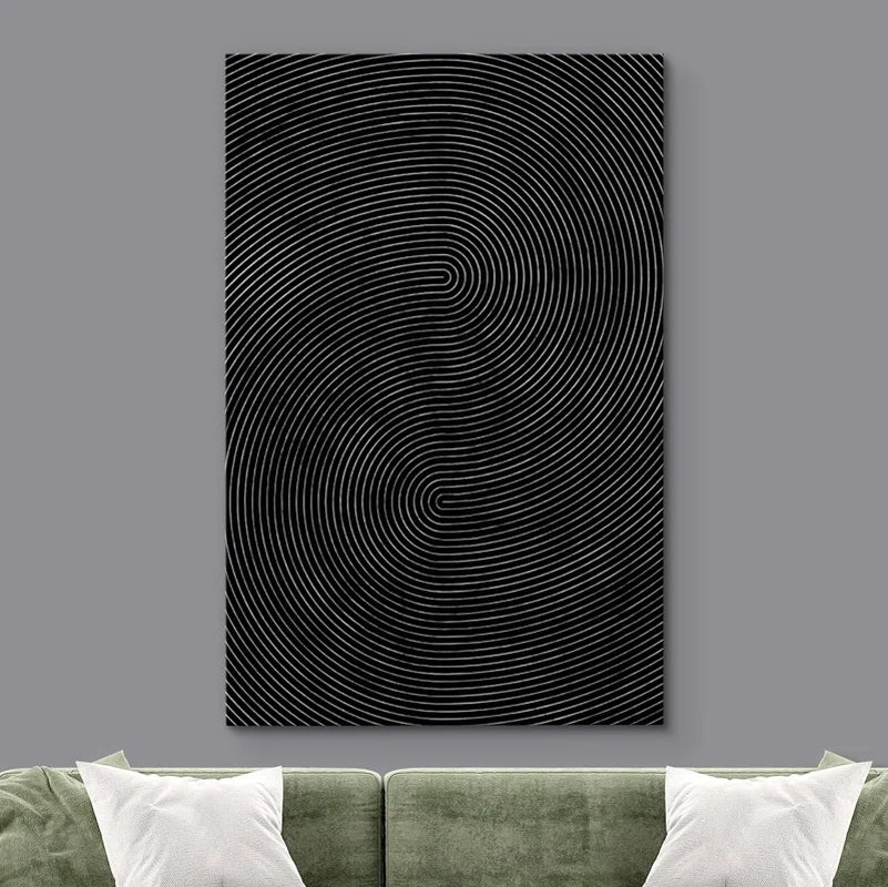 Geometric Line Black Faux 3D Wave Abstract Minimalist Mid Century Modern Frame Canvas Print Wall Art