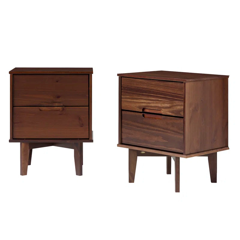 Aizlyn Mid-Century Modern Solid Wood Groove-Handle Nightstands