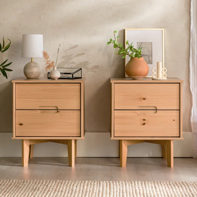 Aizlyn Mid-Century Modern Solid Wood Groove-Handle Nightstands