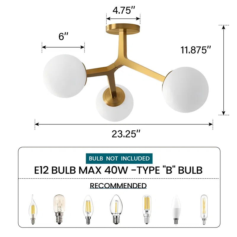 Janto 3-Light Glass Semi Flush Mount