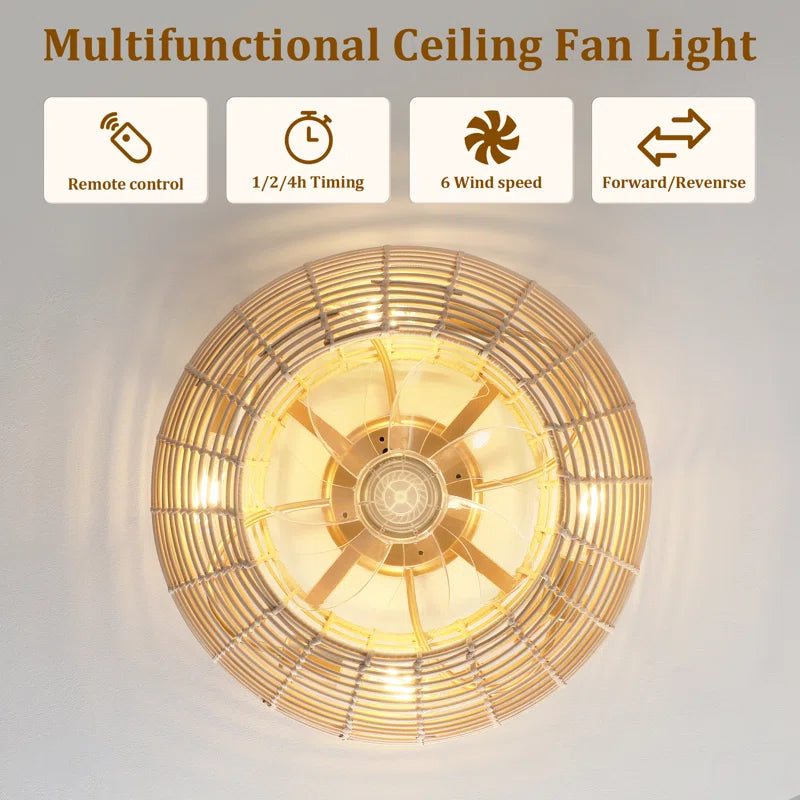 Hoai 20" Boho Caged Ceiling Fan with Lights Flush Mount