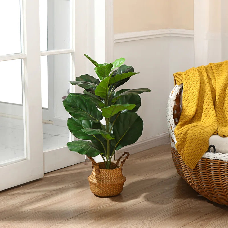 Adcock Artificial Fiddle Leaf Fig Plant in Basket, Faux Green Plant, Fake Tree for Home Décor