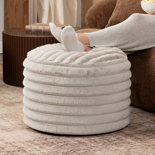 Paran Accent Pouf - Fluffy Faux Fur Ottoman for Modern Interior Design