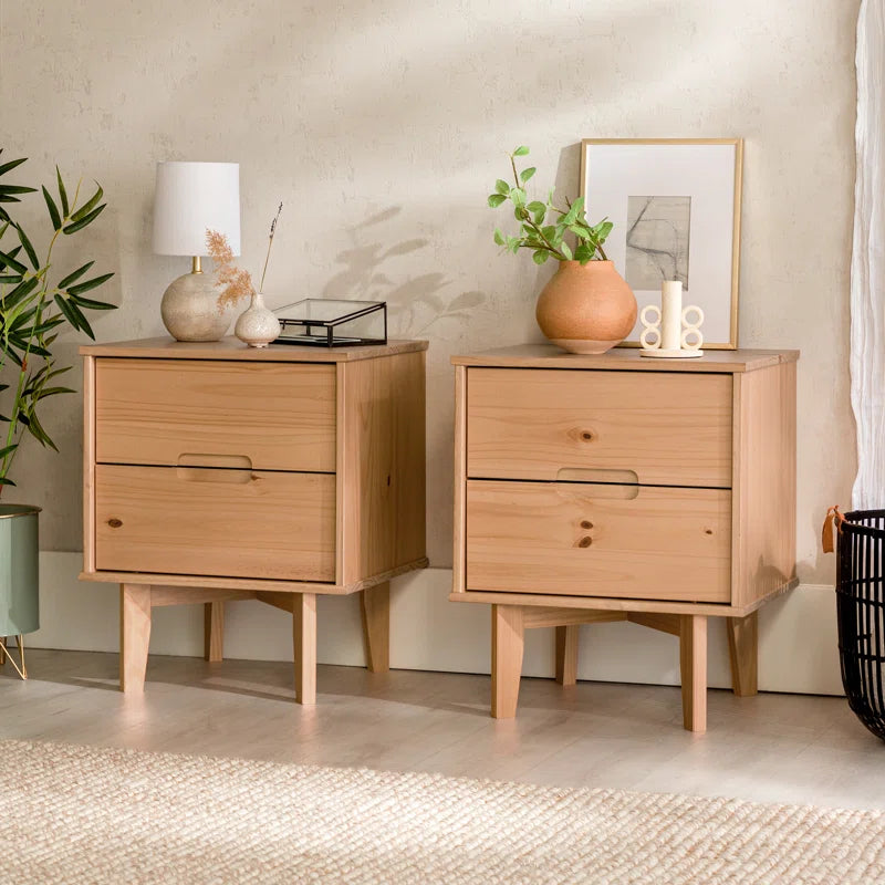 Aizlyn Mid-Century Modern Solid Wood Groove-Handle Nightstands