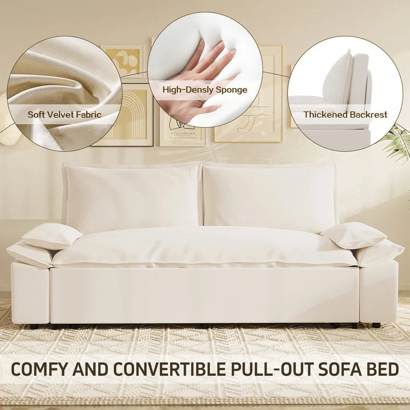 70.1" Queen Pull Out Sofa Bed with 2 Soft Pillows-Multi-Functional and Stylish Velvet Loveseat