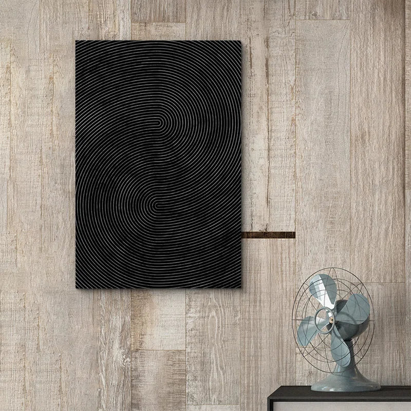 Geometric Line Black Faux 3D Wave Abstract Minimalist Mid Century Modern Frame Canvas Print Wall Art