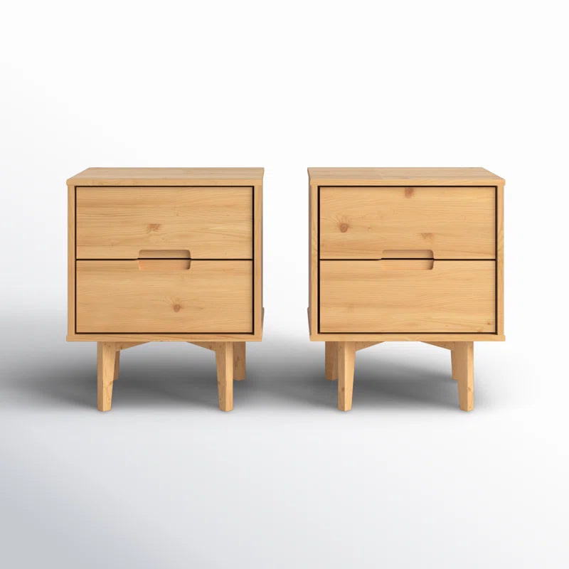 Aizlyn Mid-Century Modern Solid Wood Groove-Handle Nightstands