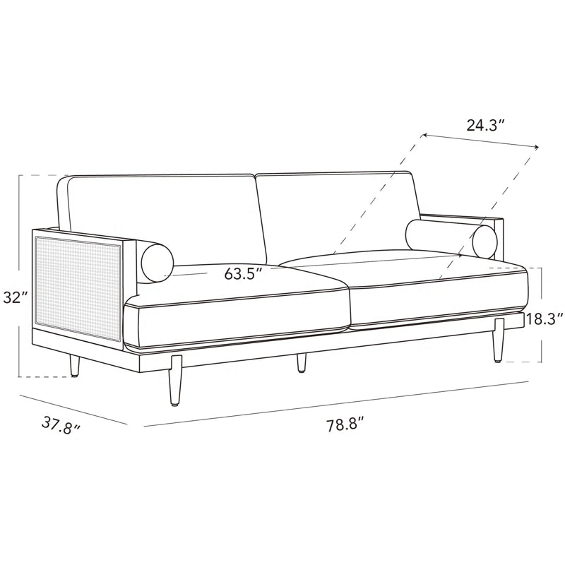 Ahlea 78.75''W Natural Cane Upholstered Sofa