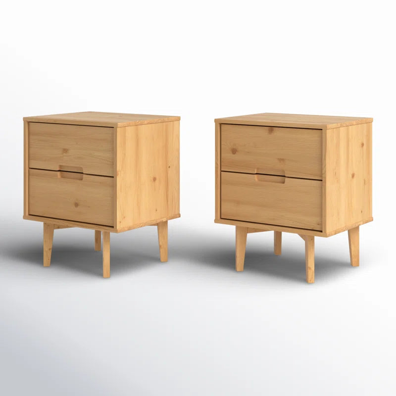 Aizlyn Mid-Century Modern Solid Wood Groove-Handle Nightstands