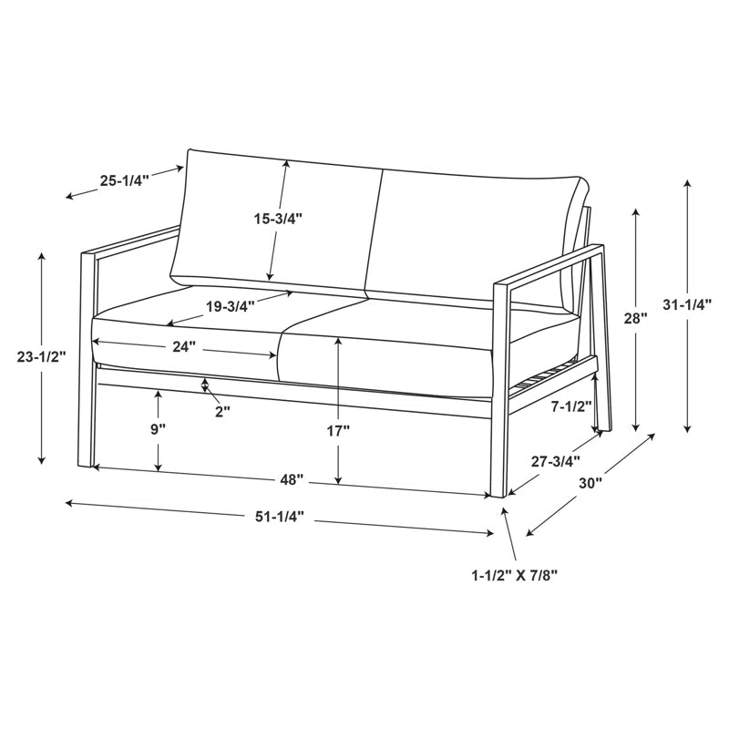 Armando 51” Aluminum Outdoor Loveseat with Sunbrella Cushions