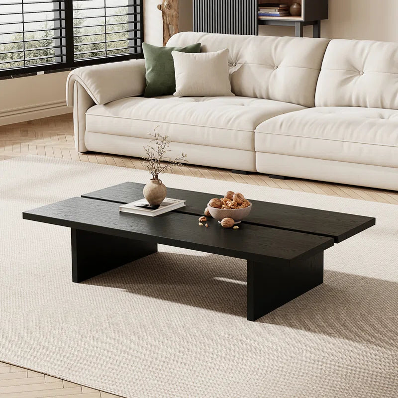 47"Modern Wood Coffee Table, Rectangler Sled Coffee Table for Livingroom