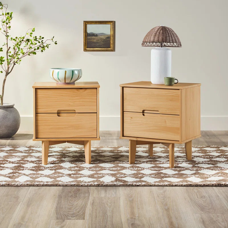 Aizlyn Mid-Century Modern Solid Wood Groove-Handle Nightstands