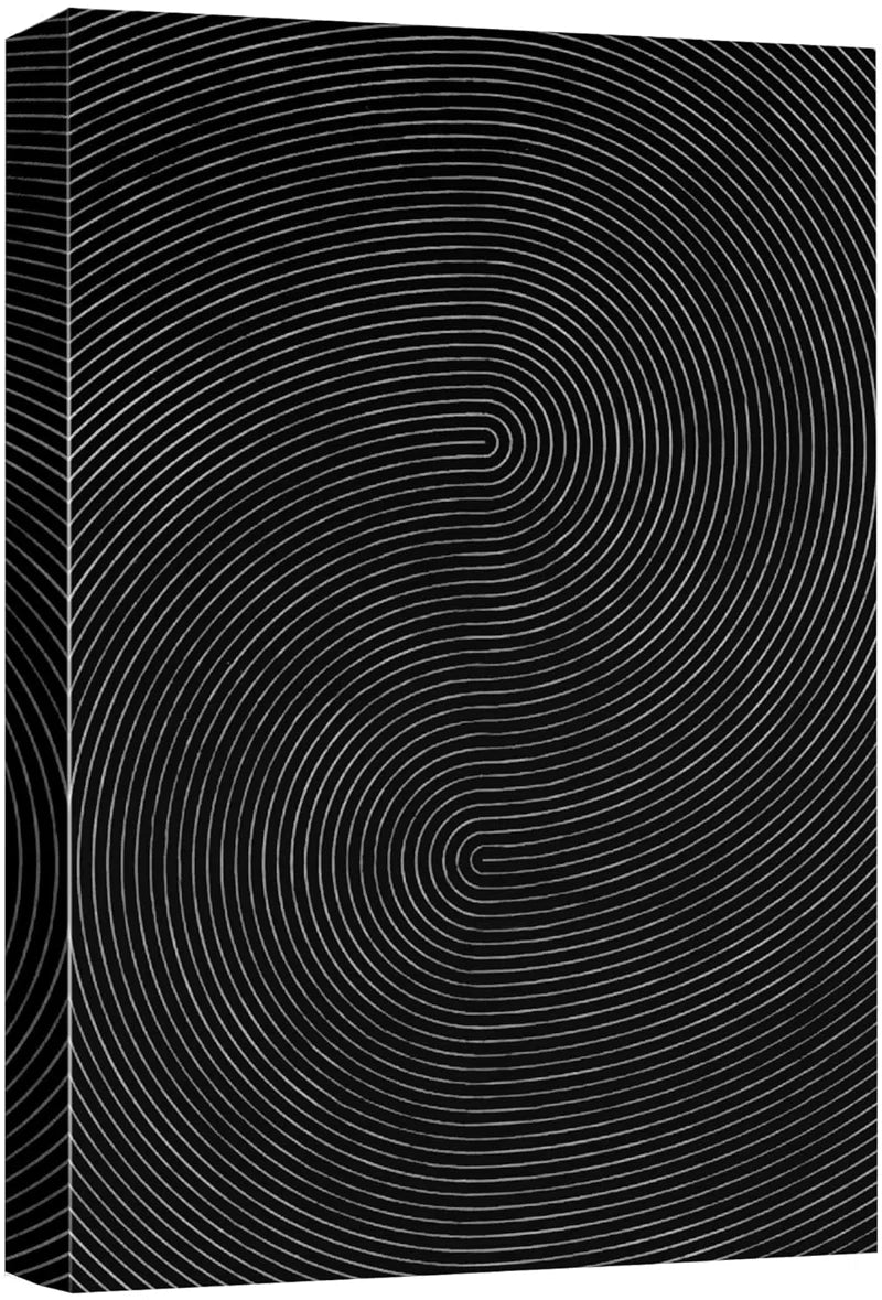 Geometric Line Black Faux 3D Wave Abstract Minimalist Mid Century Modern Frame Canvas Print Wall Art