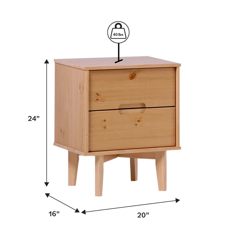 Aizlyn Mid-Century Modern Solid Wood Groove-Handle Nightstands