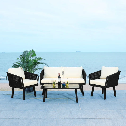 Canelo 4 Piece Rattan Sofa Seating Group with Cushions