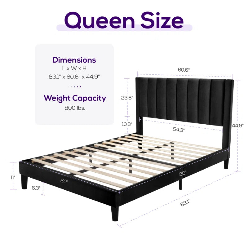 Velvet Upholstered Platform Bed