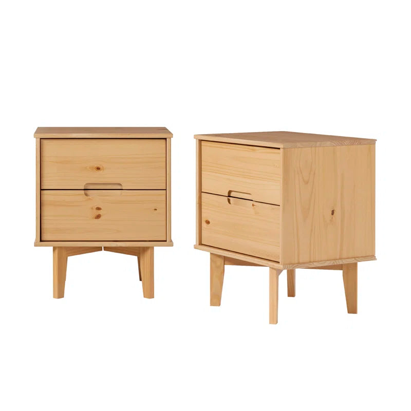 Aizlyn Mid-Century Modern Solid Wood Groove-Handle Nightstands