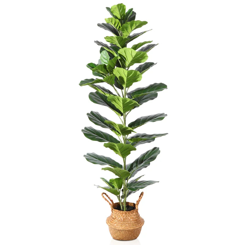 Adcock Artificial Fiddle Leaf Fig Plant in Basket, Faux Green Plant, Fake Tree for Home Décor