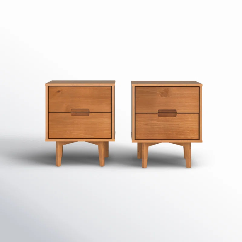 Aizlyn Mid-Century Modern Solid Wood Groove-Handle Nightstands