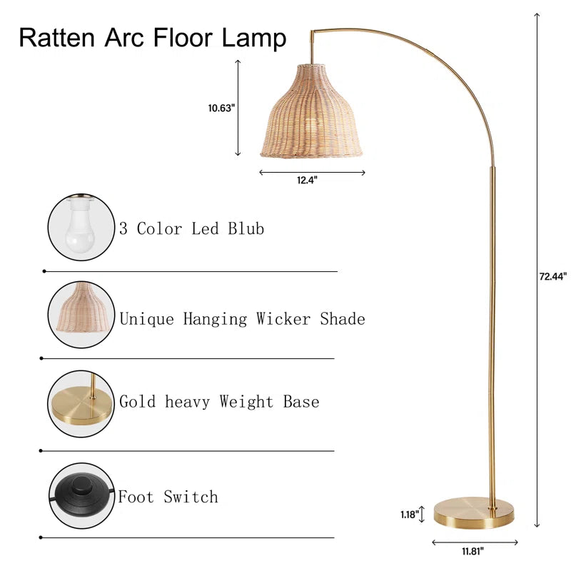 Deantrei 72.44“ Arc Rattan Floor Lamp