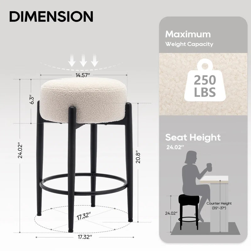 Carie 24'' Sherpa Upholstered Counter Stool