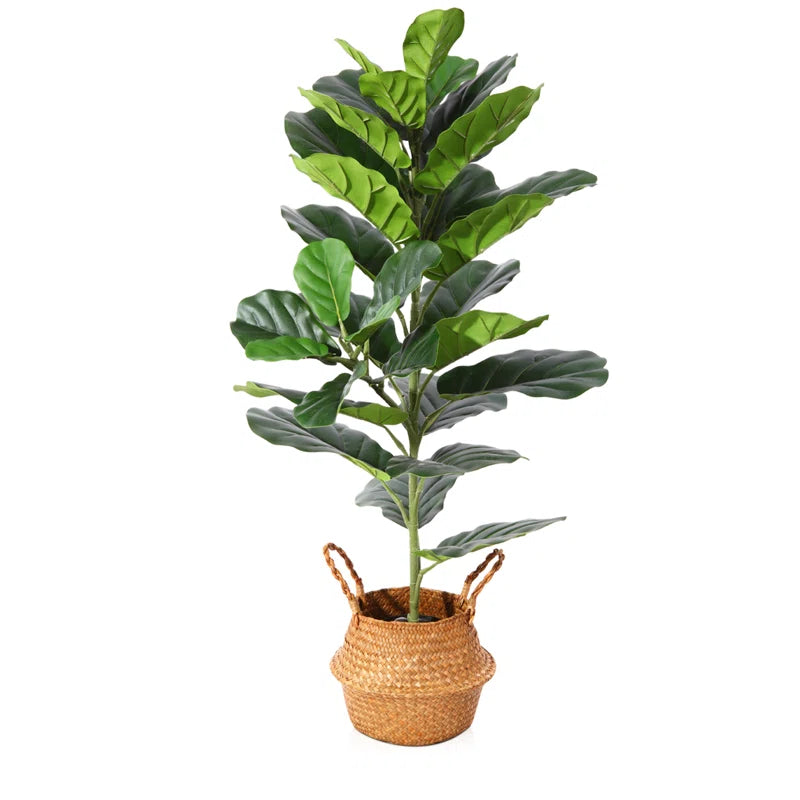 Adcock Artificial Fiddle Leaf Fig Plant in Basket, Faux Green Plant, Fake Tree for Home Décor