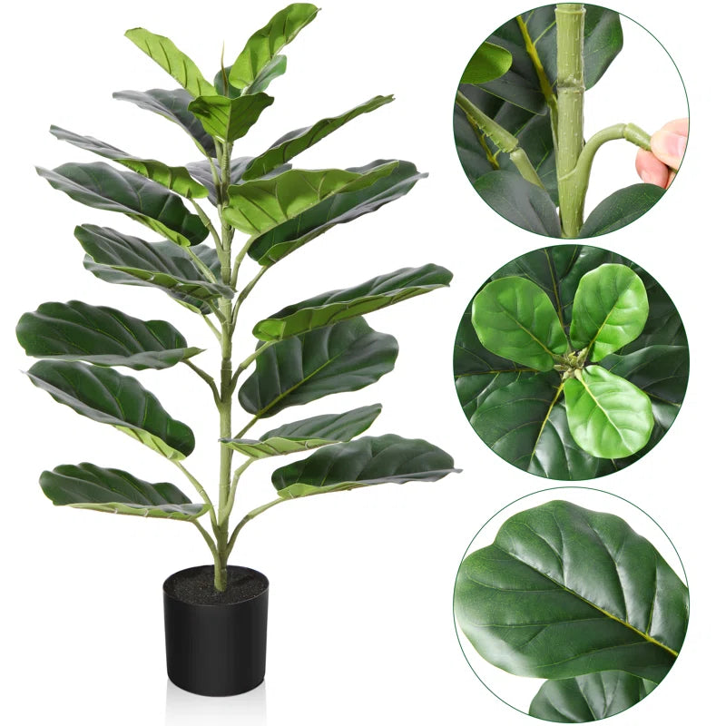 Adcock Artificial Fiddle Leaf Fig Plant in Basket, Faux Green Plant, Fake Tree for Home Décor