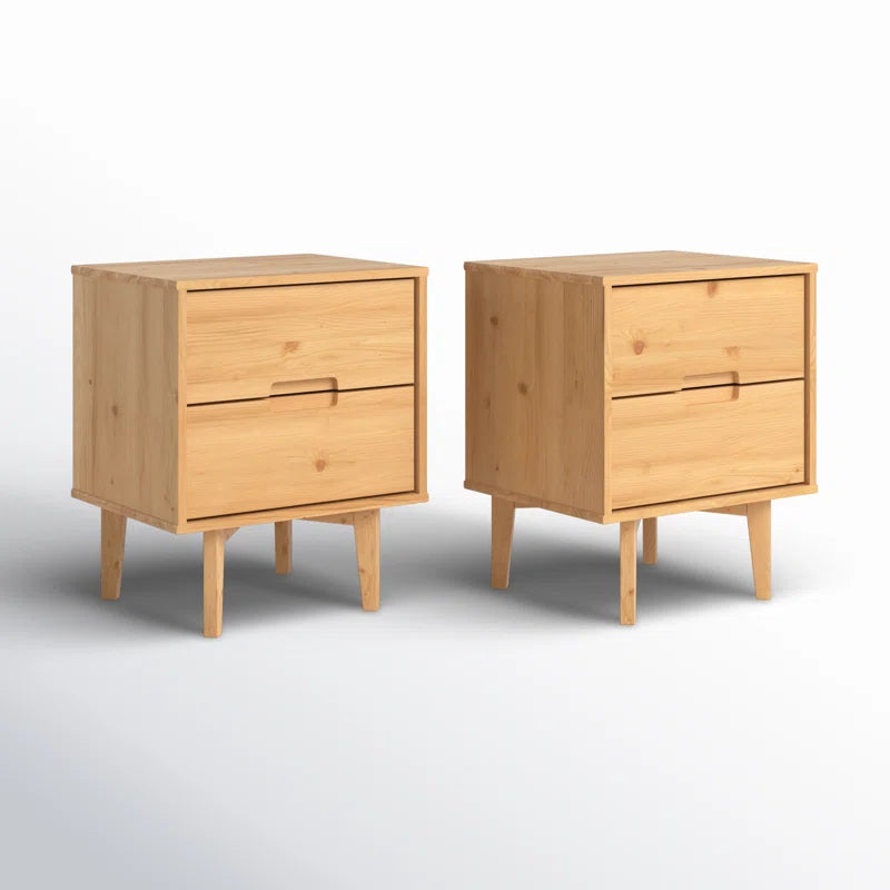 Aizlyn Mid-Century Modern Solid Wood Groove-Handle Nightstands